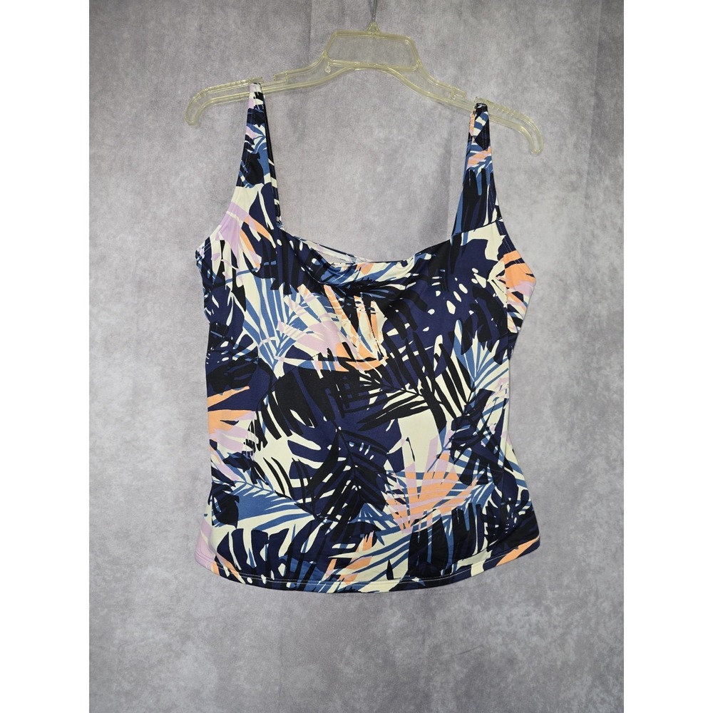 L.L.BEAN Shaping Tankini Top Tropical Leaf Design Size 16 Square Neck